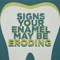 Illustration of a tooth with text: Signs your enamel may be eroding