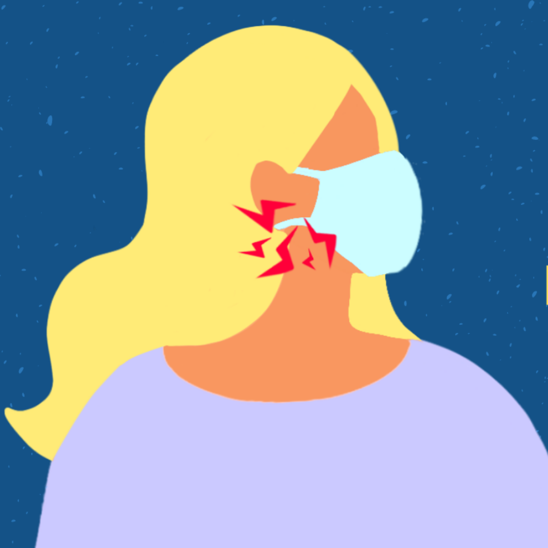 Illustration showing masked woman with jaw pain