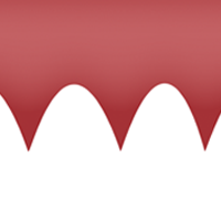 Abstract red and white graphic with a wave pattern resembling a simplified smile or gums